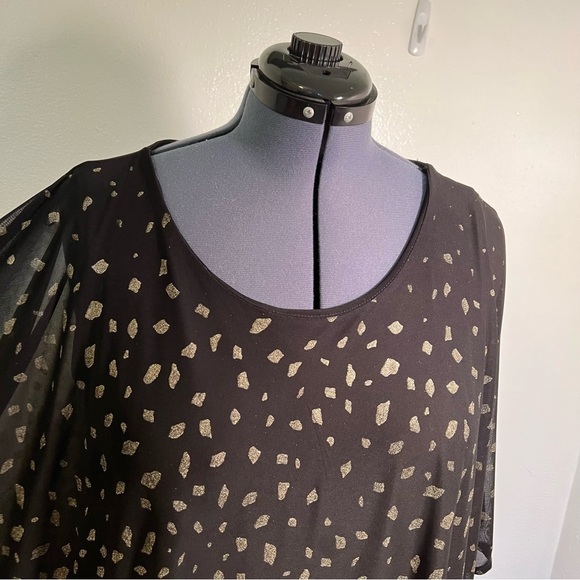 JM Collection Batwing Asymmetric Blouse Black Gold - Picture 6 of 12